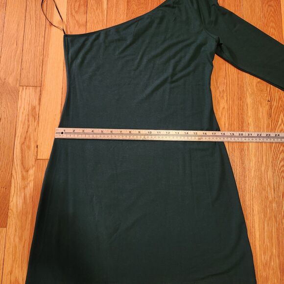 Reformation Yara Eco Cinch Mini Dress, One Shoulder, Forest Green, Sz XL - Picture 9 of 11